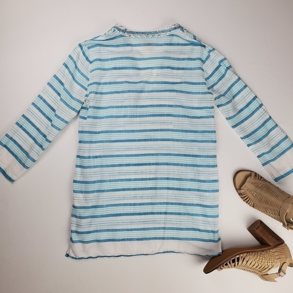Michael Kors Blue White Stripe Silver Top Small - Picture 6 of 9